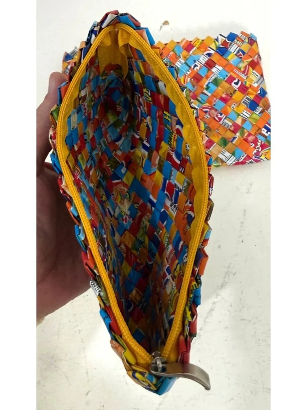 Handwoven Colorful Recycled Candy Wrapper Zipper Pouches Set Of 2 9x4.5